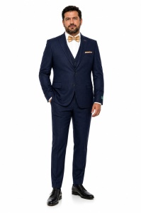 Costum barbati slim fit, marimi mari Christian bleumarin - Img 2