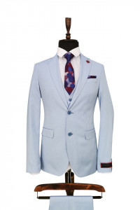 Costum barbati slim fit, talia 0 Christian bleu