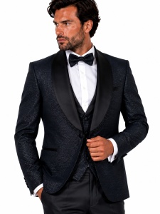 Costum de Ocazie Slim Fit în 4 Piese cu Papion Inclus Nathan Bleumarin