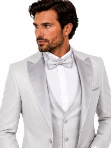 Smoking Slim Fit din 4 Piese cu Papion Inclus Grayson gri deschis - Img 3