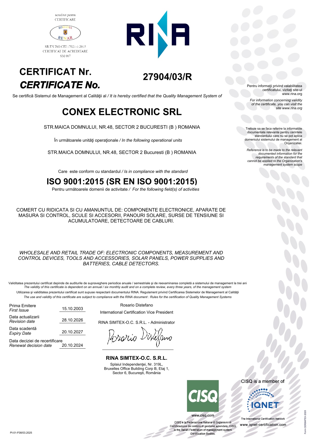 Certificat ISO 9001:2015
