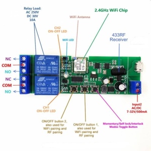 RELEU SMART 5-32V WiFi + RF DOUA CANALE 10A/250V - Img 3
