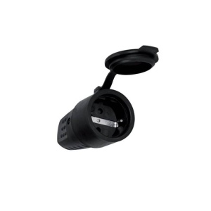 PRIZA SCHUKO CAUCIUC CU CAPAC 16A IP44 NEAGRA