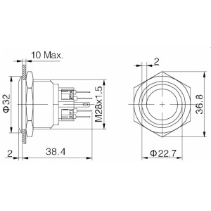 BUTON ANTIVANDAL 28mm LED ROSU 24V CU RETINERE - Img 2