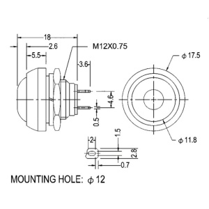 PUSH BUTON 12 mm ROSU FARA RETINERE - Img 2