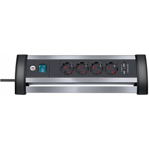 PRELUNGITOR 4 PRIZE, CABLU 1.8M, 2xUSB, DESKTOP, ALUMINIU, SWITCH ON/OFF, BRENNENSTUHL