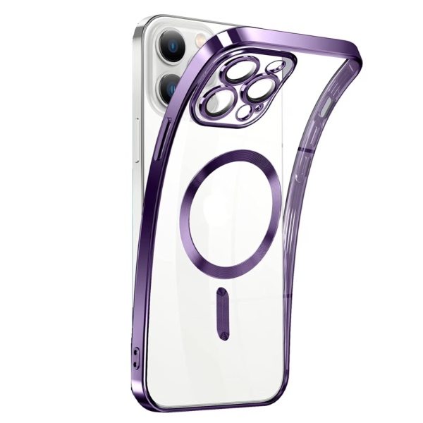 Husa iPhone 13 Pro Max Transparenta Cu Margini Colorate Magsafe, Protectie Camera, Mov Lucios