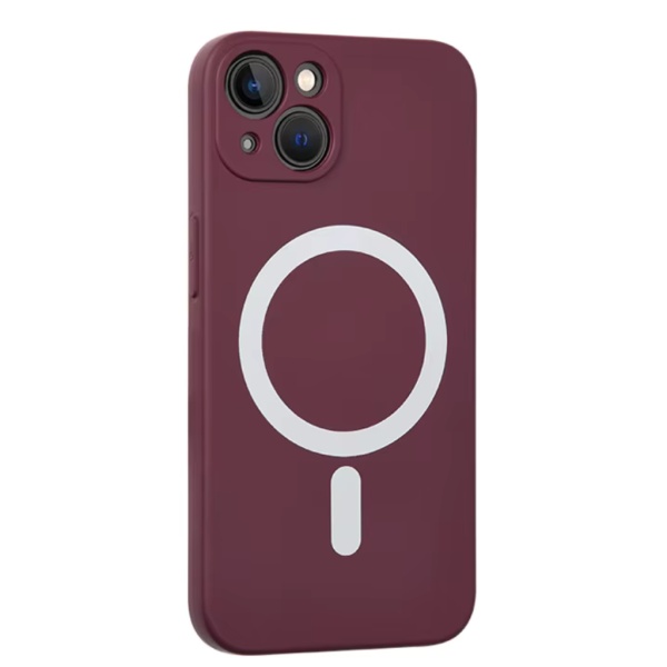 Husa iPhone 15 Plus Magsafe Spate Silicon Cu Protectie Camera, Visiniu