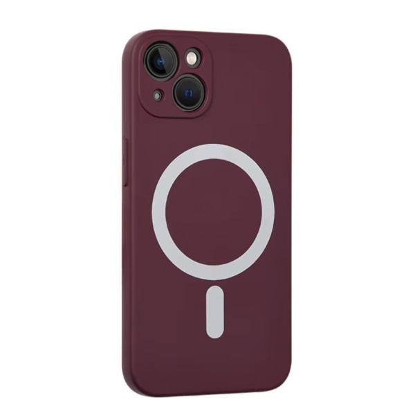 Husa iPhone 14 Plus Magsafe Spate Silicon Cu Protectie Camera, Visiniu