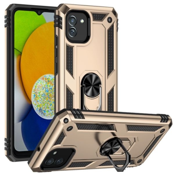 Husa Samsung A04 E Hybrid Armor, Antisoc Cu Inel, Protectie Camera,Auriu