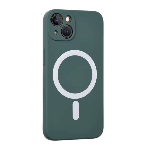 Husa iPhone 14 Plus Magsafe Spate Silicon Cu Protectie Camera, Verde