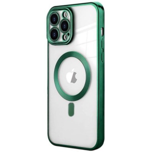 Husa iPhone 13 Pro Max Transparenta Cu Margini Colorate Magsafe, Protectie Camera, Verde Deschis Lucios