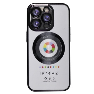Husa iPhone 14 Pro Transparenta Cu Margini Colorate Magsafe, Protectie Camera, Negru