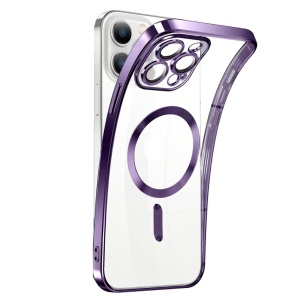 Husa iPhone 13 Pro Max Transparenta Cu Margini Colorate Magsafe, Protectie Camera, Mov Lucios