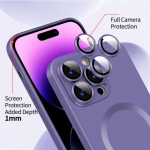 Husa Magsafe iPhone 15 Pro Max, Protectie Din Sticla Pentru Camere, Mov - Img 2