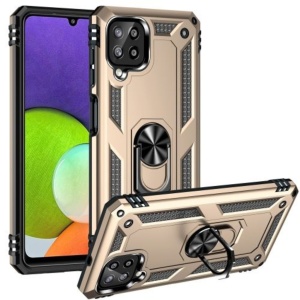 Husa Samsung A12 Hybrid Armor, Antisoc Cu Inel, Protectie Camera, Gold