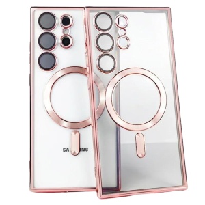 Husa Samsung S23 Ultra Transparenta Cu Margini Colorate Magsafe, Protectie Camera, Roz