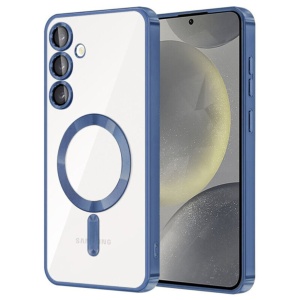 Husa Samsung S24 Transparenta Cu Margini Colorate Magsafe, Protectie Camera, Albastru