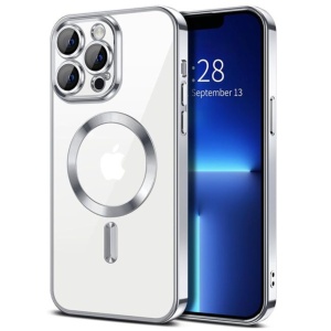 Husa iPhone 13 Pro Max Transparenta Cu Margini Colorate Magsafe, Protectie Camera, Gri Lucios
