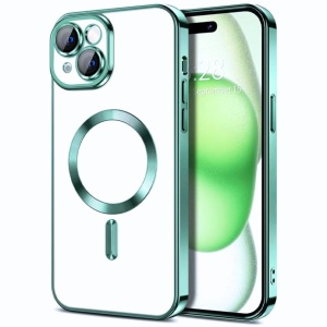 Husa iPhone 14 Plus Transparenta Cu Margini Colorate Magsafe, Protectie Camera, Verde Deschis