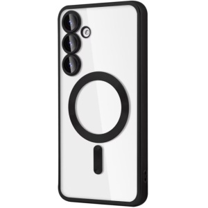 Husa Samsung S24 Transparentă Cu Margini Colorate MagSafe, Protecție Cameră, Negru Lucios