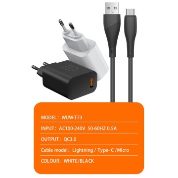 Incarcator priza WUW T73, 18W, Negru + Cablu Usb-C - Img 2