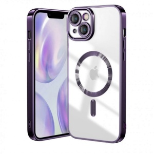 Husa Transparenta Cu Margini Colorate Magsafe, Protectie Camera iPhone 13, Mov Matt