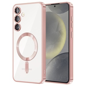 Husa Transparenta Samsung S23 Cu Margini Colorate Magsafe, Protectie Camera, Roz