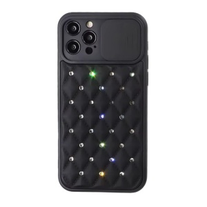 Husa iPhone 13 Pro Max Spate Imitatie Piele Cu Pietre, Protectie Camera ,Negru