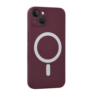 Husa iPhone 14 Plus Magsafe Spate Silicon Cu Protectie Camera, Visiniu