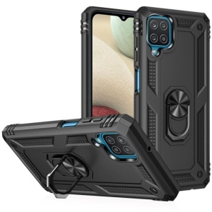 Husa Samsung A12 Hybrid Armor, Antisoc Cu Inel, Protectie Camera, Negru