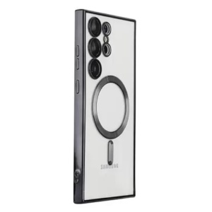 Husa Samsung S23 Ultra Transparenta Cu Margini Colorate Magsafe, Protectie Camera, Negru