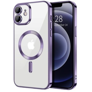 Husa iPhone 12 Transparenta Cu Margini Colorate Magsafe, Protectie Camera , Mov Matt