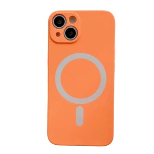 Husa iPhone 14 Plus Magsafe Spate Silicon Cu Protectie Camera, Portocaliu