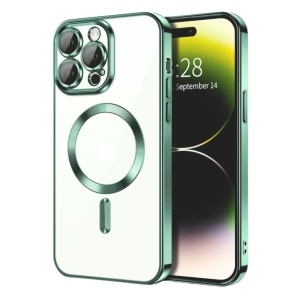 Husa iPhone 14 Pro Transparenta Cu Margini Colorate Magsafe, Protectie Camera, Verde Deschis