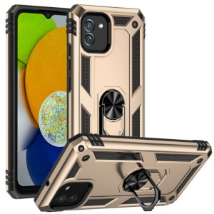 Husa Samsung A04 E Hybrid Armor, Antisoc Cu Inel, Protectie Camera,Auriu