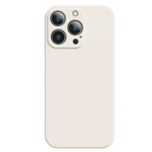 Husa iPhone 13 Pro Spate Silicon Soft Cu Protectia Camera, Alb Pudra