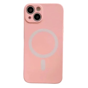 Husa iPhone 14 Plus Magsafe Spate Silicon Cu Protectie Camera, Roz