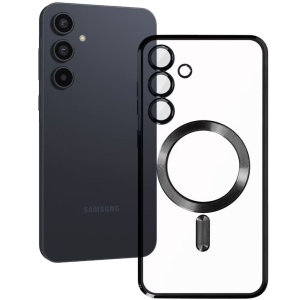 Husa Samsung A35 Transparenta Cu Margini Colorate Magsafe, Protectie Camera, Negru