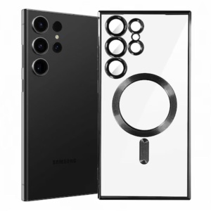 Husa Samsung S24 Ultra Transparenta Cu Margini Colorate Magsafe, Protectie Camera, Negru Lucios