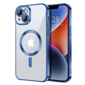 Husa Transparenta Cu Margini Colorate Magsafe, Protectie Camera iPhone 13, Albastru Matt