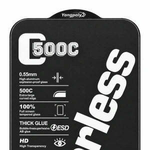 Detaliu mărit folie ESD 500C Borderless pentru iPhone 16 Pro Max – specificații și margini finisate