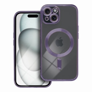 Husa iPhone 14 Transparenta Cu Margini Colorate Magsafe, Protectie Camera, Mov