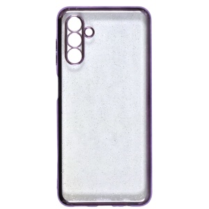 Husa Samsung A13 5G Transparenta Cu Margini Colorate si Sclipici, Protectie Camera, Mov