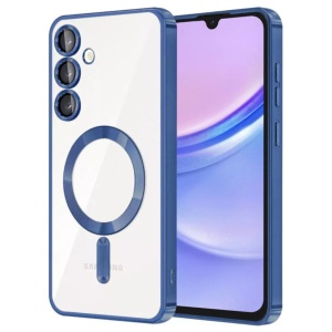 Husa Samsung A35 Magsafe Transparent cu Margini Colorate Spate Silicon Cu Protectie Camera, Albastru