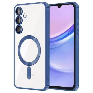 Husa Samsung A35 Magsafe Transparent cu Margini Colorate Spate Silicon Cu Protectie Camera, Albastru