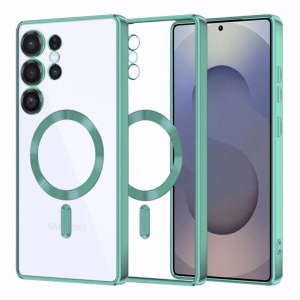 Husa Samsung S23 Ultra Transparenta Cu Margini Colorate Magsafe, Protectie Camera, Verde Deschis Matt