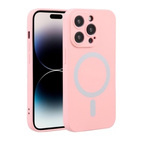 Husa iPhone 15 Pro Magsafe Spate Silicon Cu Protectie Camera, Roz
