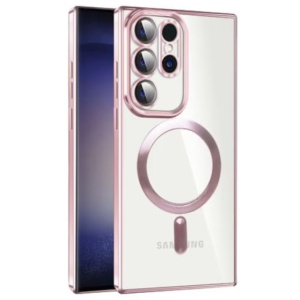 Husa Samsung S24 Ultra Transparenta Cu Margini Colorate Magsafe, Protectie Camera,Roz
