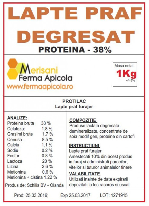 Lapte praf degresat - 38% proteina